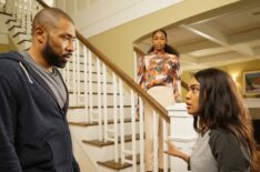 Cress Williams as Jefferson Pierce, Nafessa Williams as Anissa Pierce, and China Anne McClain as Jennifer Pierce in Black Lightning