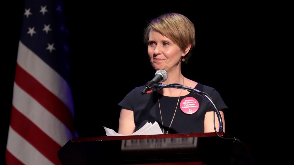 Cynthia Nixon speaks onstage at The People's State Of The Union at Townhall on January 29, 2018 in New York City.