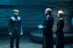 Cameron Cuffe as Seg-El, Elliot Cowan as Daron-Vex, Wallis Day as Nyssa-Vex in Krypton