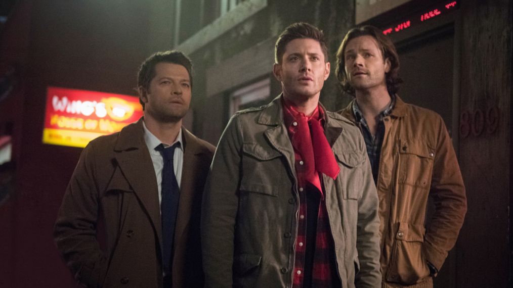 Misha Collins as Castiel, Jensen Ackles as Dean, and Jared Padalecki as Sam on 'Supernatural'