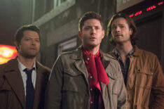 Misha Collins as Castiel, Jensen Ackles as Dean, and Jared Padalecki as Sam on 'Supernatural'