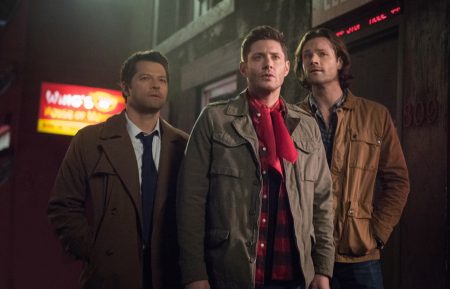 Misha Collins as Castiel, Jensen Ackles as Dean, and Jared Padalecki as Sam on 'Supernatural'