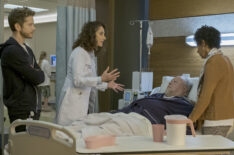 Matt Czuchry, Melina Kanakaredes, guest star Stephen McKinley Henderson and guest star Vernee Watson in the 'Elopement' episode of The Resident