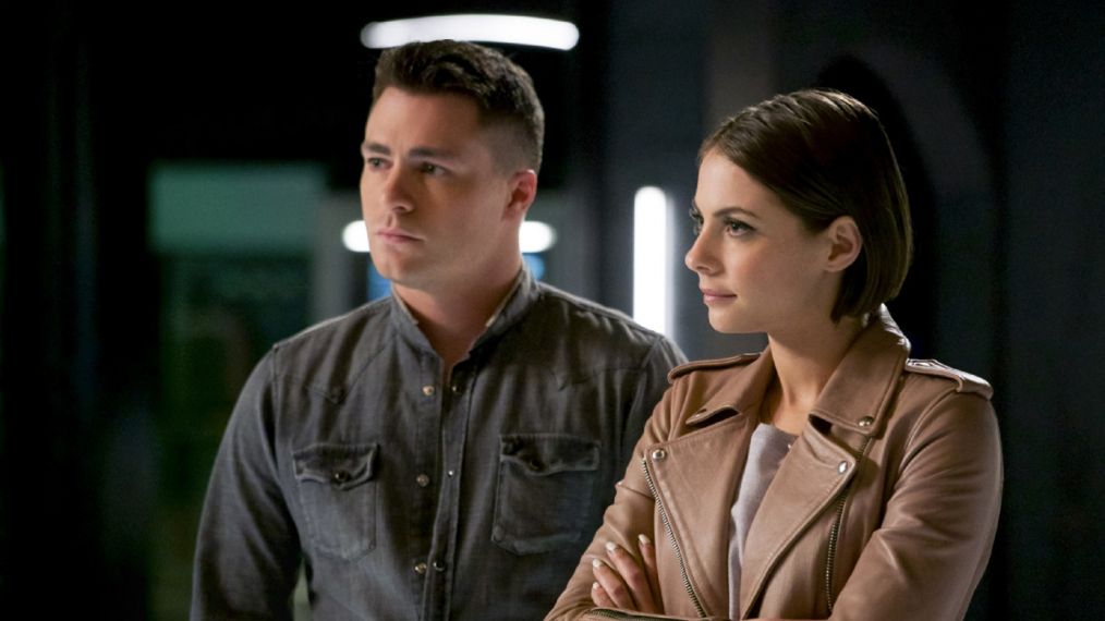 Colton Haynes as Roy and Willa Holland as Thea in Arrow.