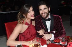 Mia Swier and Darren Criss attend the 26th annual Elton John AIDS Foundation Academy Awards Viewing Party