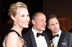 Leslie Bibb, Woody Harrelson, and Sam Rockwell attend the 90th Annual Academy Awards Governors Ball
