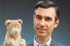 Fred Rogers with Daniel Tiger on Mister Rogers' Neighborhood