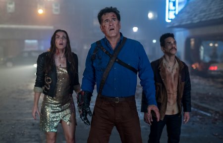 Ash vs Evil Dead - Season 3, 2017 - Arielle Carver O'Neill, Bruce Campbell, and Ray Santiago