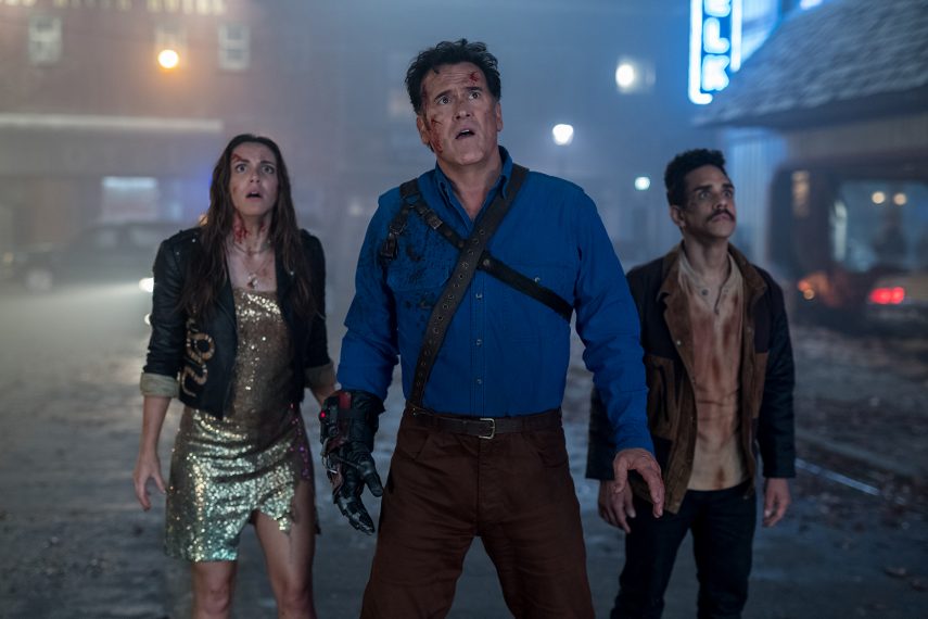 Ash vs Evil Dead - Season 3, 2017 - Arielle Carver O'Neill, Bruce Campbell, and Ray Santiago