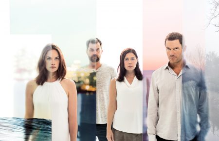 Ruth Wilson as Alison, Joshua Jackson as Cole, Maura Tierney as Helen and Dominic West as Noah Solloway in The Affair