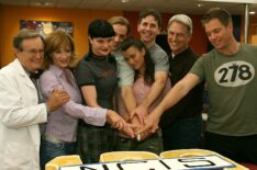 David McCallum, Lauren Holly, Pauley Perrette, Sean Murray, Cote de Pablo, Brian Dietzen, Mark Harmon and Michael Weatherly attend the NCIS 100th Episode celebration