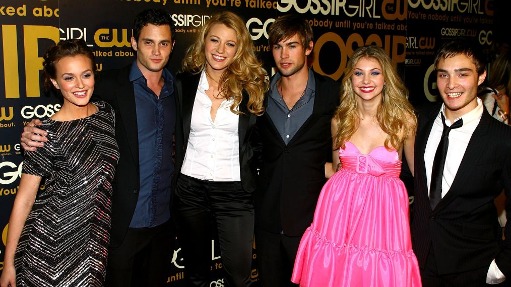 Leighton Meester, Penn Badgley, Blake Lively, Chace Crawford, Taylor Momsen and Ed Westwick attend the launch party for CW Network's 'Gossip Girl'