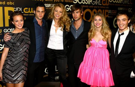 Leighton Meester, Penn Badgley, Blake Lively, Chace Crawford, Taylor Momsen and Ed Westwick attend the launch party for CW Network's 'Gossip Girl'