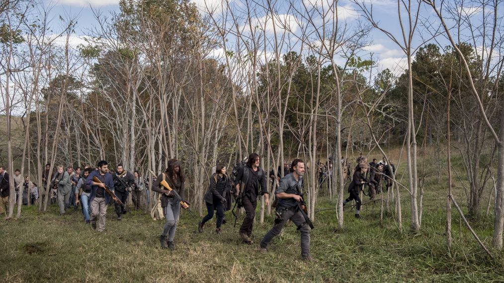 Avi Nash as Siddiq, Cooper Andrews as Jerry, Danai Gurira as Michonne, Lauren Cohan as Maggie Rhee, Norman Reedus as Daryl Dixon, Andrew Lincoln as Rick Grimes, Tom Payne as Paul 'Jesus' Rovia, Christian Serratos as Rosita Espinosa - The Walking Dead