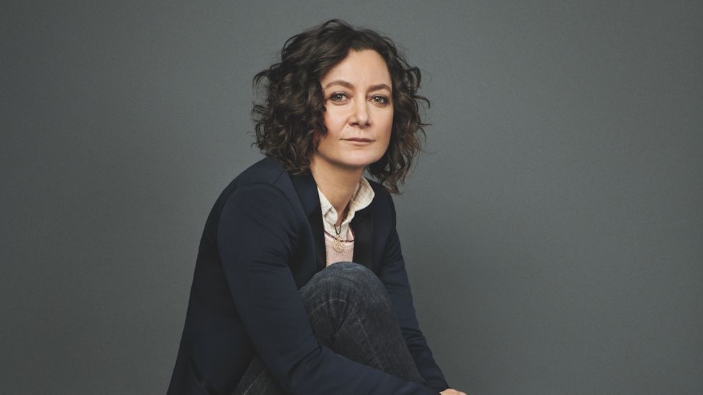 Sara Gilbert on a pedestal