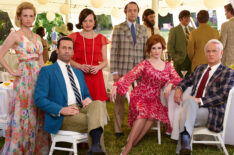 Mad Men - January Jones as Betty Francis, Jon Hamm as Don Draper, Elisabeth Moss as Peggy Olson, Vincent Kartheiser as Pete Campbell, Christina Hendricks as Joan Harris, and John Slattery as Roger Sterling