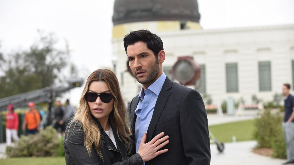 Lauren German and Tom Ellis in the 'Boo Normal/Once Upon a Time' two-hour bonus episode of Lucifer