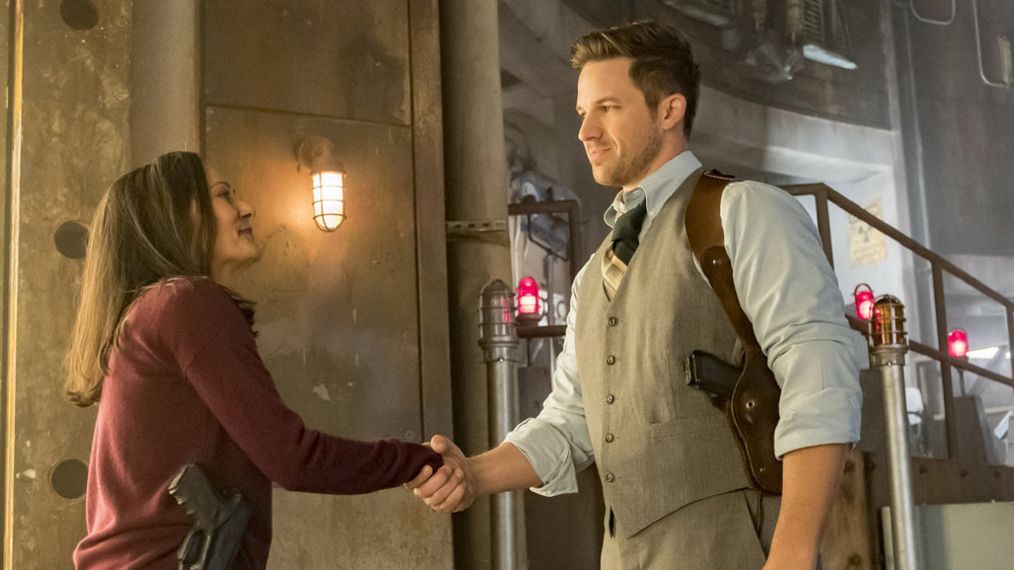 Sakina Jaffrey as Denise Christopher, Matt Lanter as Wyatt Logan in Timeless - Season 2