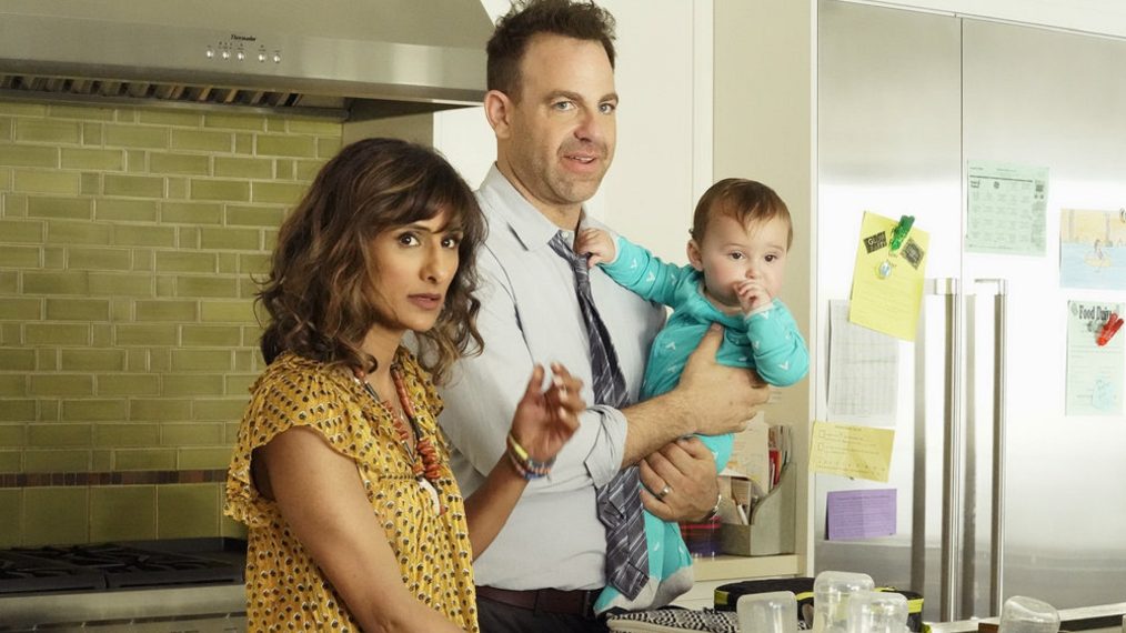 Sarayu Blue as Emet, Paul Adelstein as David in I Feel Bad - Season Pilot