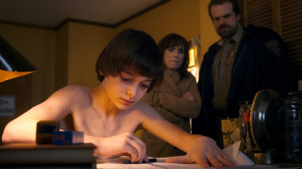 Noah Schnapp, Winona Ryder, and David Harbour in Stranger Things