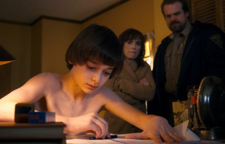 Noah Schnapp, Winona Ryder, and David Harbour in Stranger Things