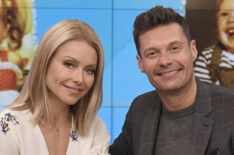 Kelly Ripa and Ryan Seacrest are pictured during the production of 'Live with Kelly and Ryan' in New York