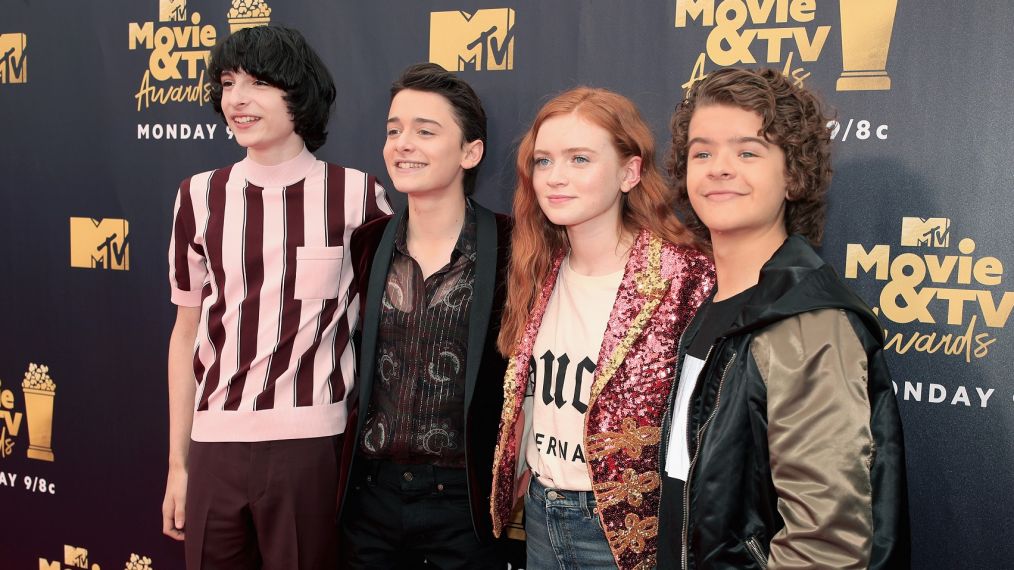 Finn Wolfhard, Noah Schnapp, Sadie Sink, and Gaten Matarazzo attend the 2018 MTV Movie And TV Awards