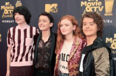 Finn Wolfhard, Noah Schnapp, Sadie Sink, and Gaten Matarazzo attend the 2018 MTV Movie And TV Awards