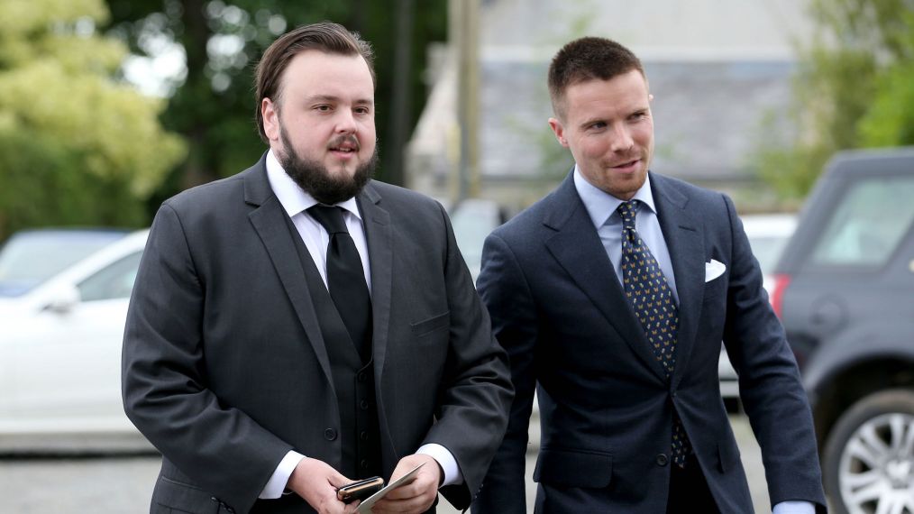 John Bradley and Joe Dempsie arrive at the Kit Harington and Rose Leslie wedding