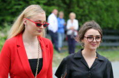Sophie Turner and Maisie Williams arrive at the Kit Harington and Rose Leslie wedding