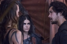 The 100 - Tasya Teles as Echo, Marie Avgeropoulos as Octavia, and Bob Morley as Bellamy