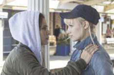 Bella Dayne as Astrid and Emily Berrington as Niska in Humans