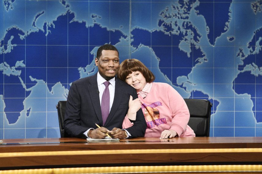 SATURDAY NIGHT LIVE -- "Amy Schumer" Episode 1745 -- Pictured: (l-r) Michael Che, Melissa McCarthy as Michael's Step-Mom during "Weekend Update" in Studio 8H on Saturday, May 12, 2018 -- (Photo by: Will Heath/NBC)