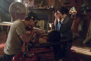 Colin Cunningham as TC, Ruth Negga as Tulip O'Hare, and Betty Buckley as Grandma, in Preacher on AMC - Season 3
