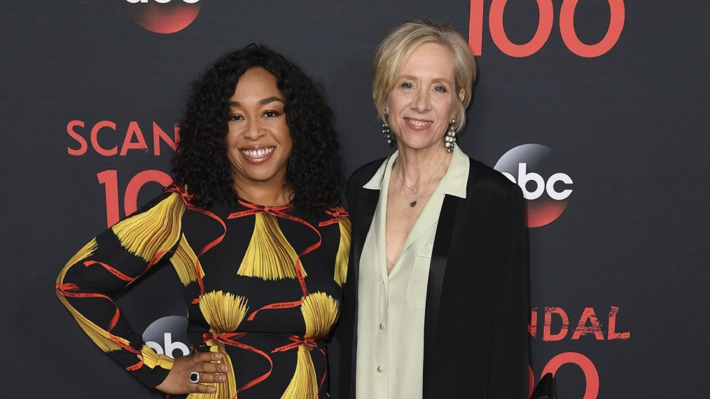 Shonda Rhimes and Betsy Beers of 'Scandal' attended a 100th episode celebration in West Hollywood