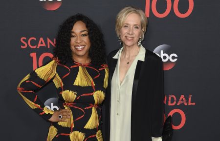 Shonda Rhimes and Betsy Beers of 'Scandal' attended a 100th episode celebration in West Hollywood