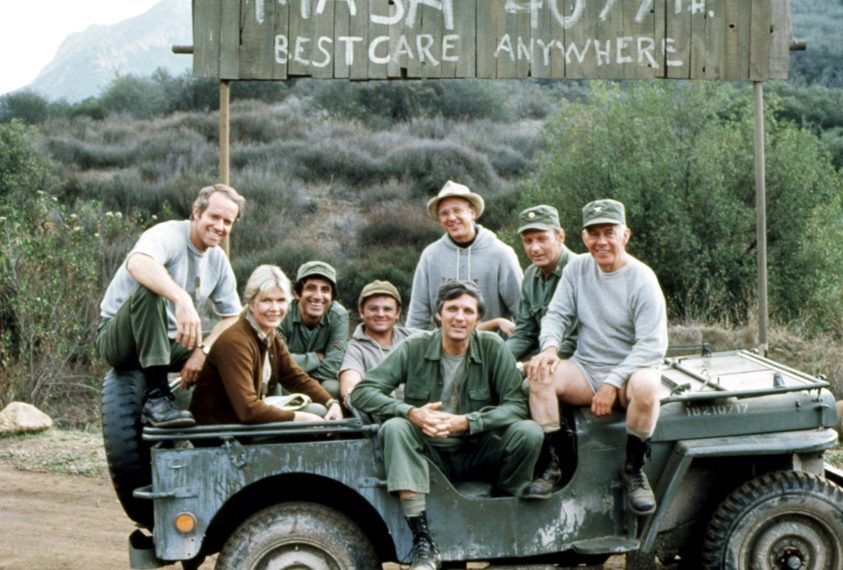 The cast of M*A*S*H - Mike Farrell, Loretta Swit, Jamie Farr, Gary Burghoff, William Christopher, Alan Alda, David Ogden Stiers, Harry Morgan