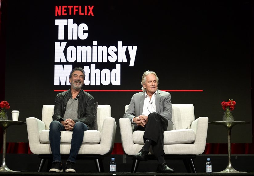 BEVERLY HILLS, CA - JULY 29: Chuck Lorre and Michael Douglas of 'The Kominsky Method' speak onstage during Netflix TCA 2018 at The Beverly Hilton Hotel on July 29, 2018 in Beverly Hills, California. (Photo by Matt Winkelmeyer/Getty Images for Netflix) *** Local Caption *** Chuck Lorre;Michael Douglas