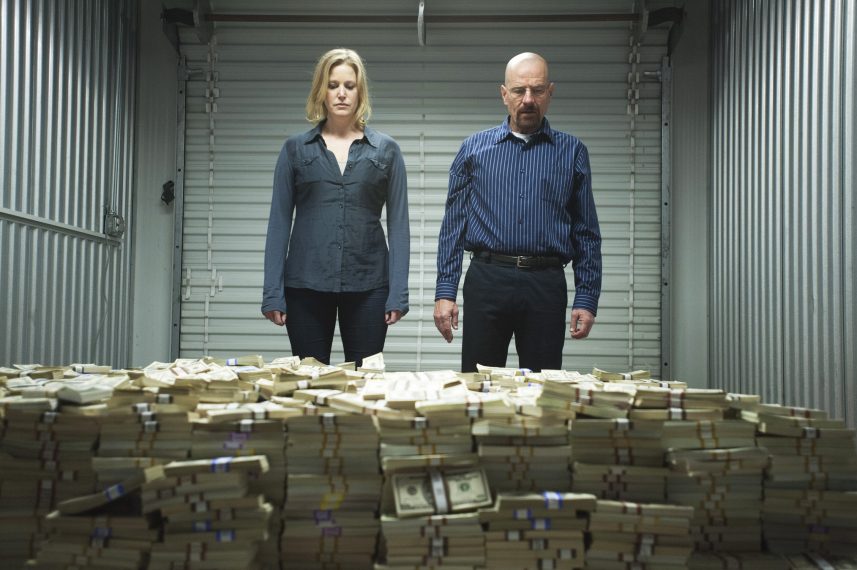 Skyler White (Anna Gunn) and Walter White (Bryan Cranston) - Breaking Bad_Season 5, Episode 8_"Gliding Over All" - Photo Credit: Lewis Jacobs/AMC