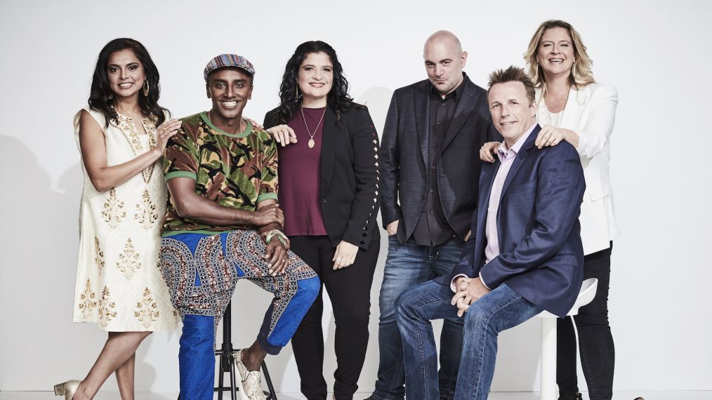 Maneet Chauhan, Marcus Samuelsson, Alex Guarnaschelli, Chris Santos, Marc Murphy and Amanda Freitag from Chopped on the Food Network of Chopped at TCA 2018