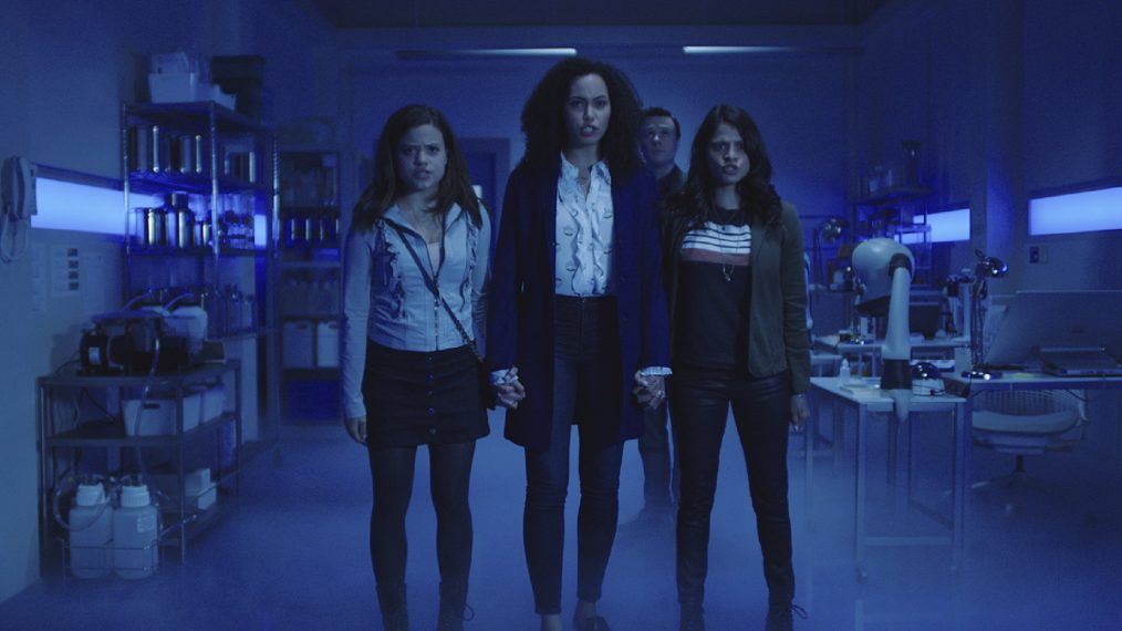 Charmed -- "Pilot"-- Image Number: CMD101g_0002r.jpg -- Pictured (L-R): Sarah Jeffery as Maggie Vera, Madeleine Mantock as Macy Vaughn, Rupert Evans as Harry Greenwood and Melonie Diaz as Mel Vera -- Photo: The CW -- ÃÂ© 2018 The CW Network, LLC. All Rights Reserved