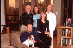 The cast of Frasier: John Mahoney, Peri Gilpin, Kelsey Grammer, Jane Leeves, David Hyde Pierce