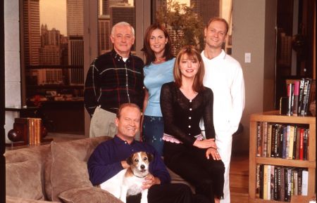 The cast of Frasier: John Mahoney, Peri Gilpin, Kelsey Grammer, Jane Leeves, David Hyde Pierce