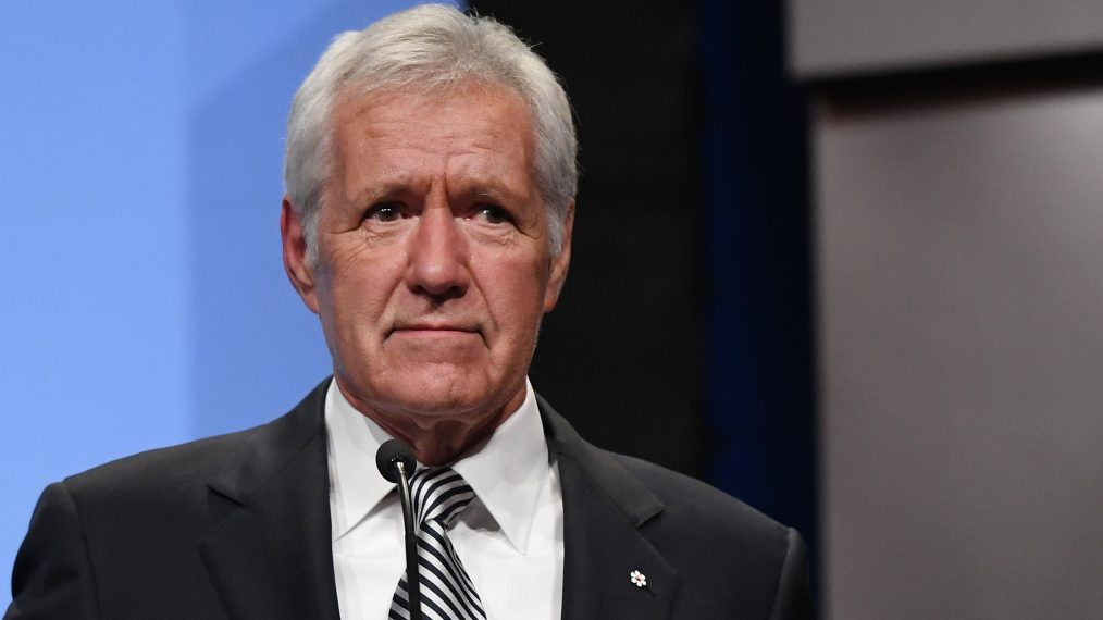 Alex Trebek speaks as he is inducted into the National Association of Broadcasters Broadcasting Hall of Fame during the NAB Achievement in Broadcasting Dinner at the Encore Las Vegas on April 9, 2018