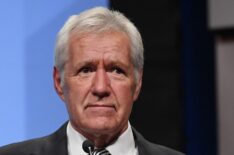 Alex Trebek speaks as he is inducted into the National Association of Broadcasters Broadcasting Hall of Fame during the NAB Achievement in Broadcasting Dinner at the Encore Las Vegas on April 9, 2018