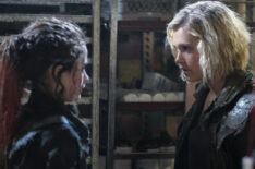 Lola Flanery as Madi and Eliza Taylor as Clarke in The 100 - 'The Dark Year'