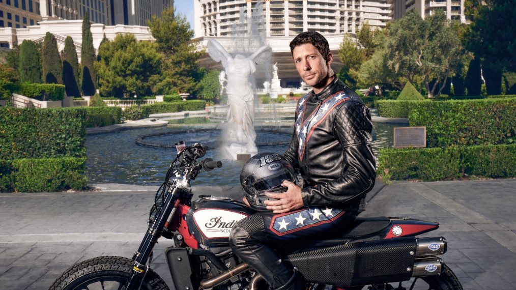 Motorsports superstar Travis Pastrana riding the Indian Scout FTR750 for HISTORY's Evel Live airing live on July 8. PH_F. Scott Schafer 1