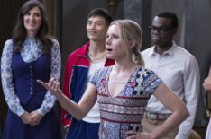 D'Arcy Carden as Janet, Manny Jacinto as Jianyu, Kristen Bell as Eleanor, William Jackson Harper as Chidi in The Good Place - Season 2