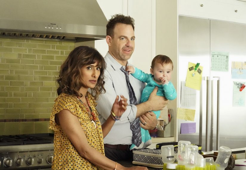 I FEEL BAD -- Pilot -- Pictured: (l-r) Sarayu Blue as Emet, Paul Adelstein as David -- (Photo by: Evans Vestal Ward/NBC)