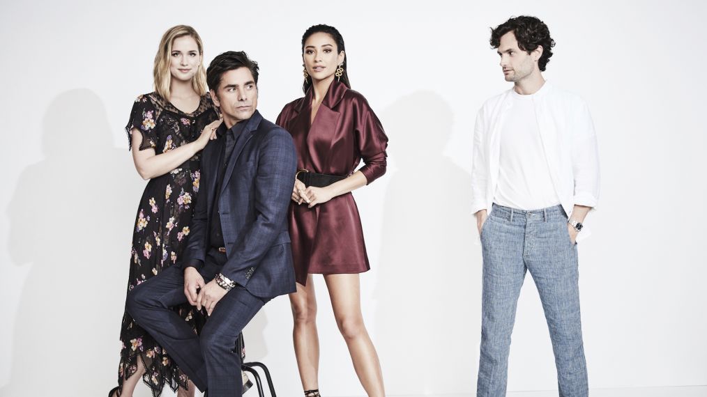 Elizabeth Lail, John Stamos, Shay Mitchell and Penn Badgley at TCAs 2018